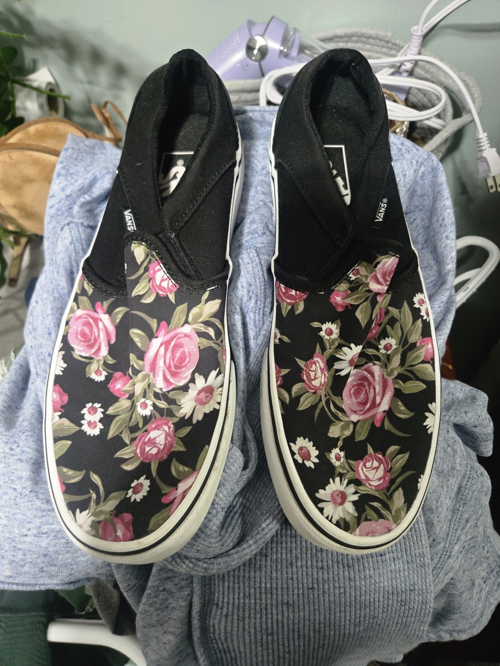 Vans Slip-On Floral Canvas Sneakers - Black/Pink